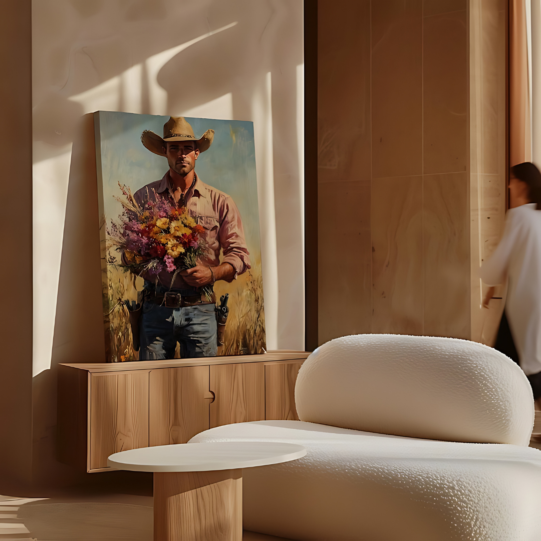 Cowboy with Wildflowers Canvas Art(Printable+Physical)