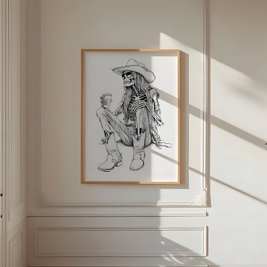 Skeleton Cowboy Drinking Cofee Print(Printable+Physical)