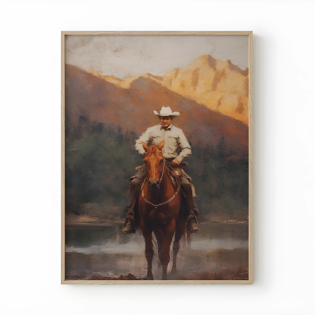 Vintage Landscape Cowboy Oil Painting Print(Printable+Physical)