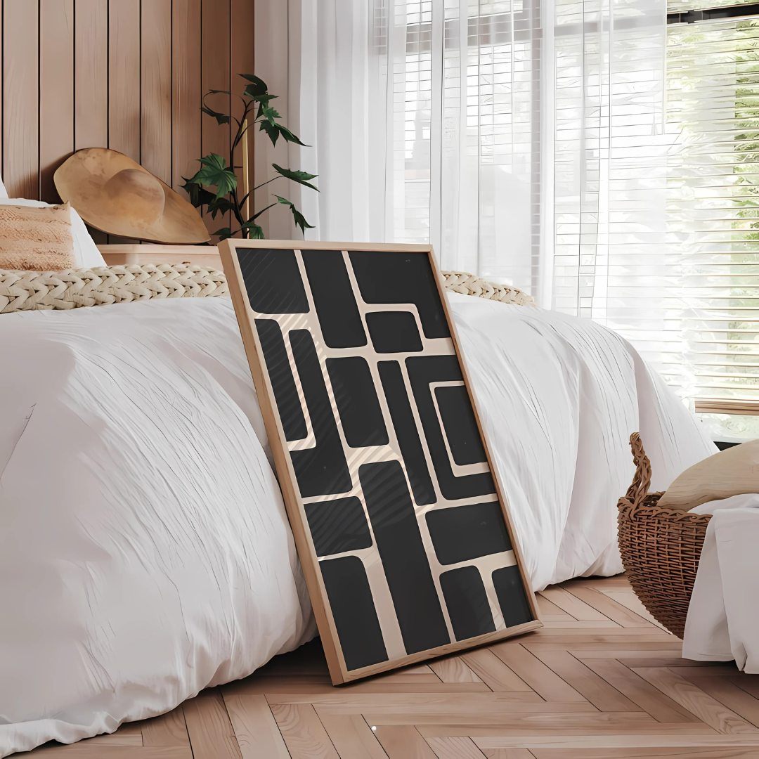 Geometric Shapes Black and Beige Wall Art(Printable+Physical)