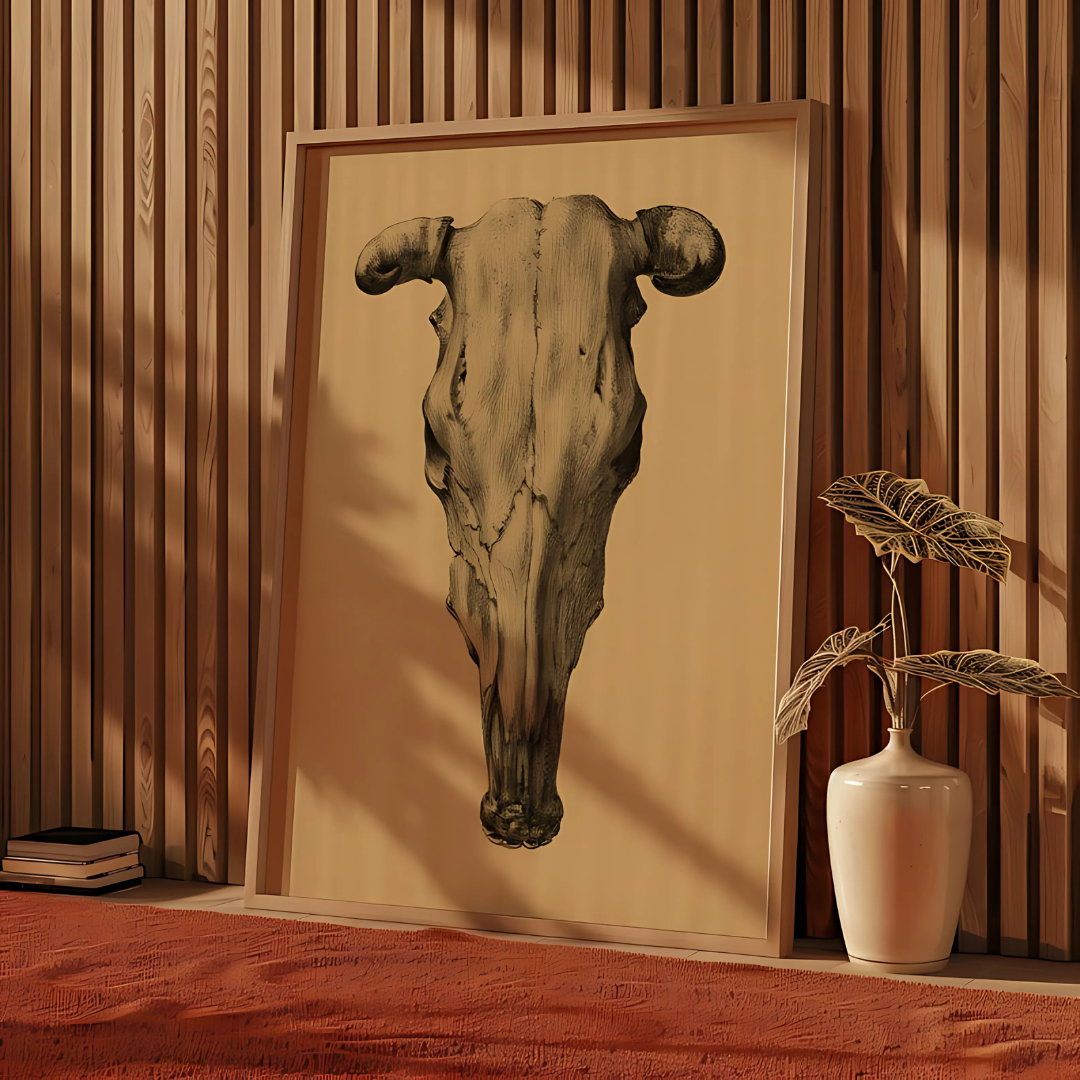 Vintage Cow Skull Pencil Drawing Poster(Printable+Physical)