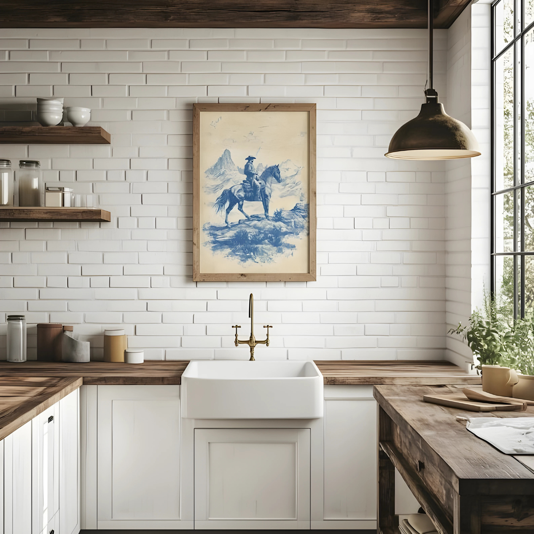 Vintage Blue and White Horse Artwork(Printable+Physical)