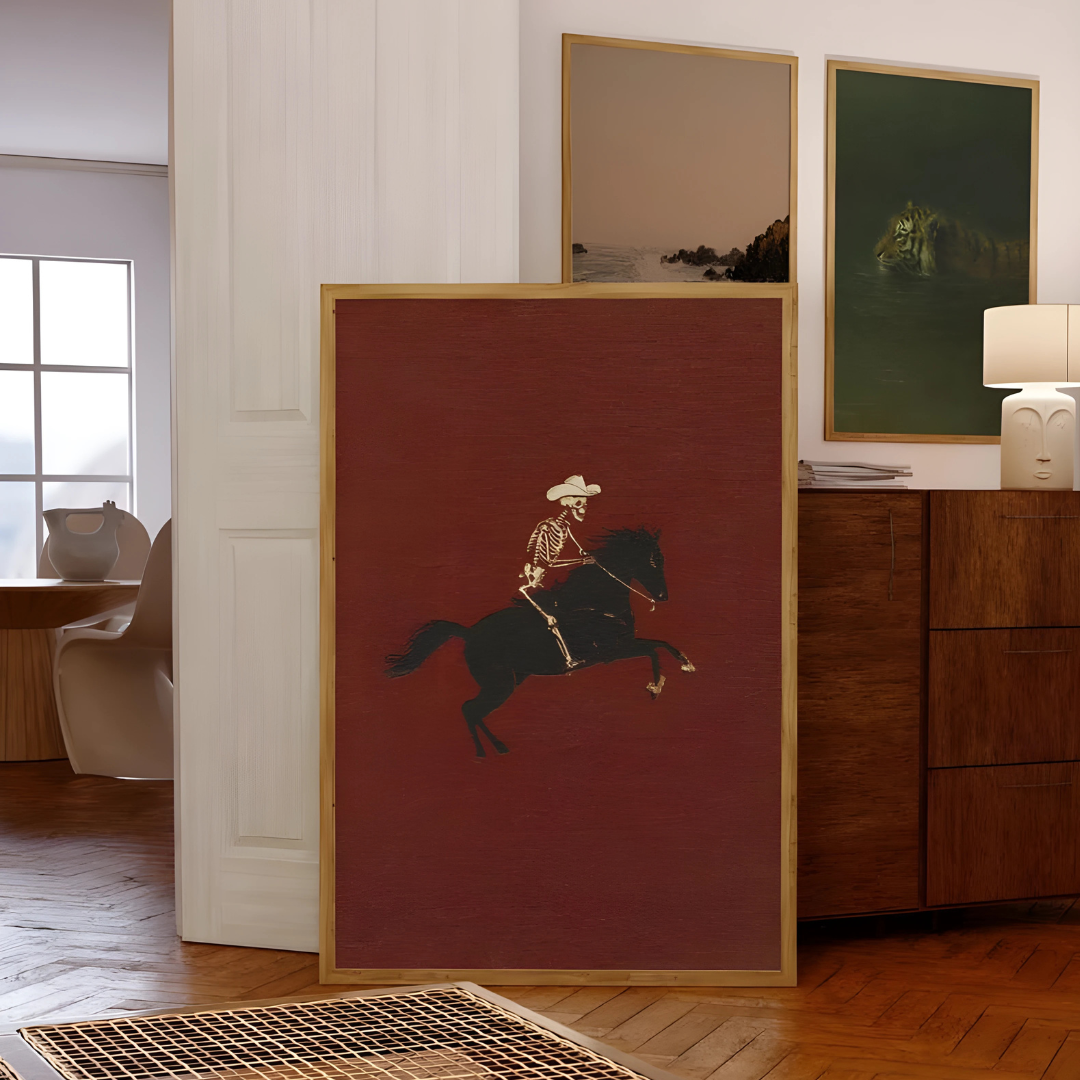 Skeleton Cowboy Illustration Bucking Bronco Wall Art(Printable+Physical)