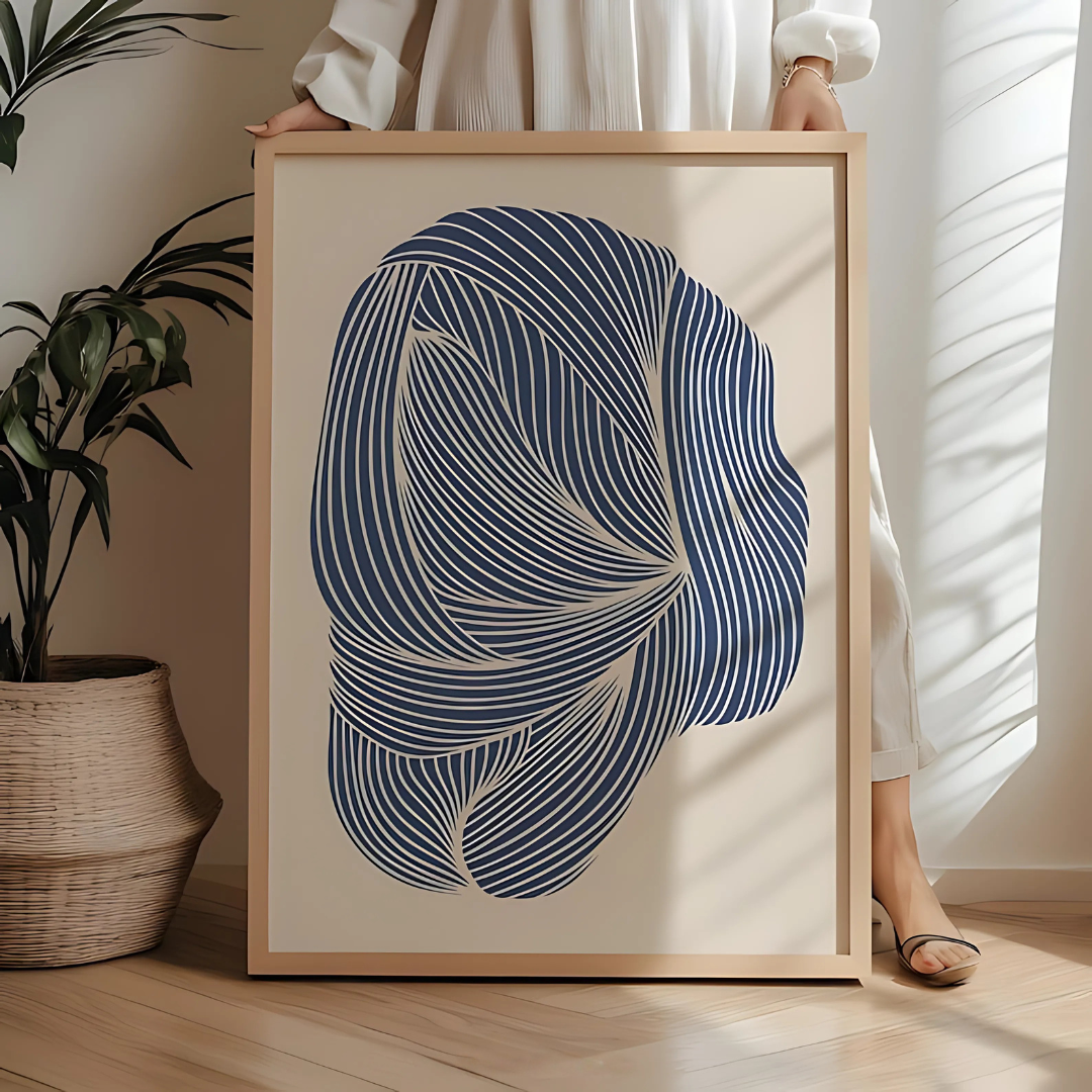 Abstract Flowing Navy Line Art Print(Printable+Physical)