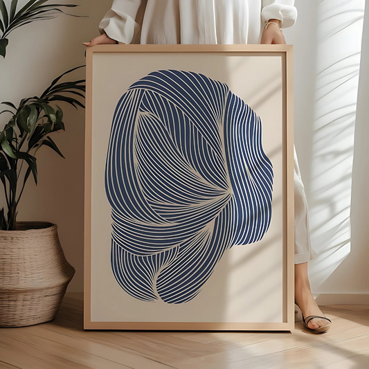 Abstract Flowing Navy Line Art Print(Printable+Physical)