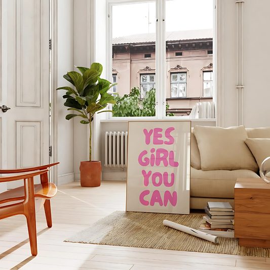 Yes Girl You Can Pink Motivational Quote Positive Affirmation(Printable+Physical)