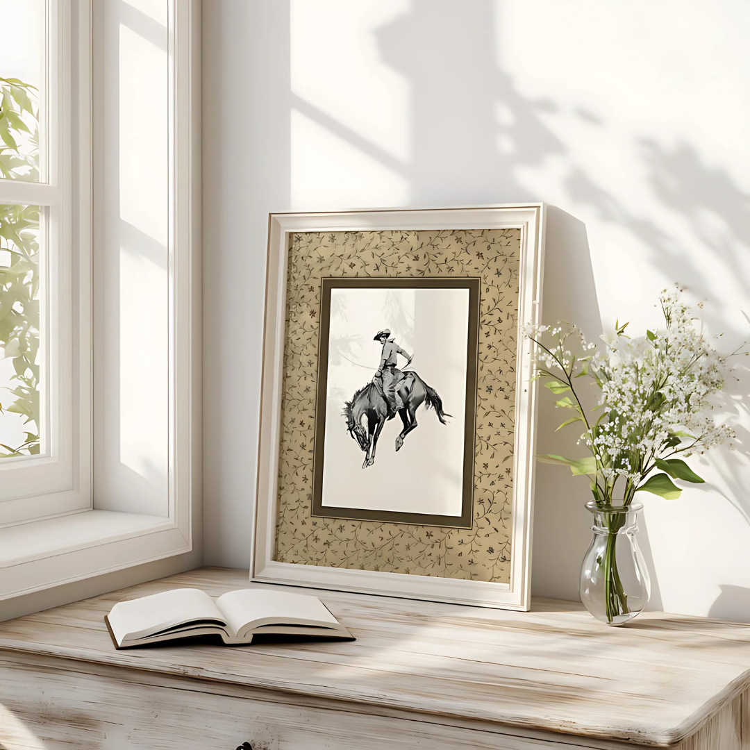 Cowboy Art Print, Bucking Bronco Western Wall Art(Printable+Physical)
