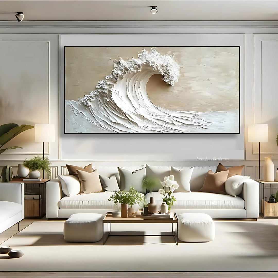 Beige Coastal Surf Oil Painting (Printable+Physical)