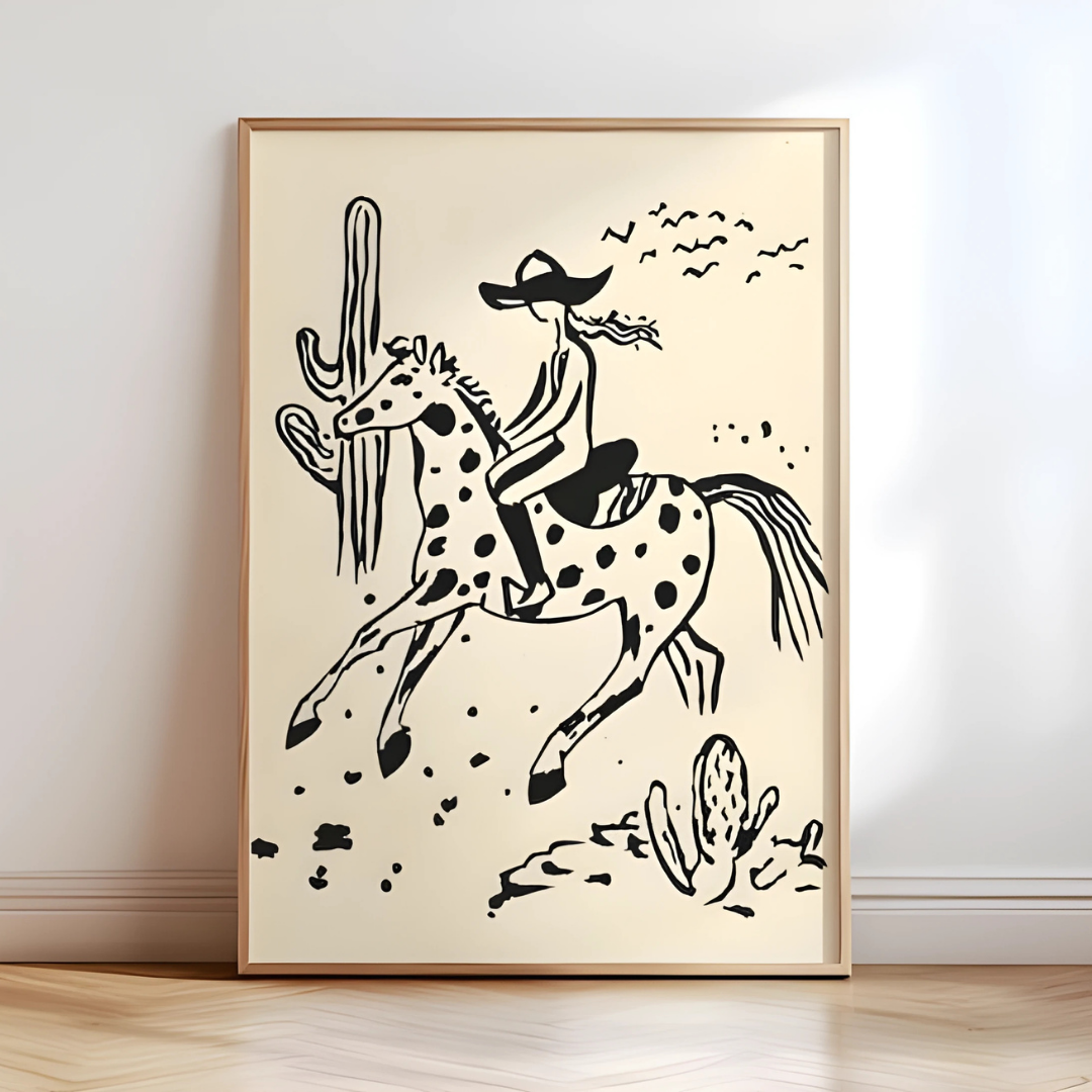 cowgirl riding horse digital art (Printable+Physical)