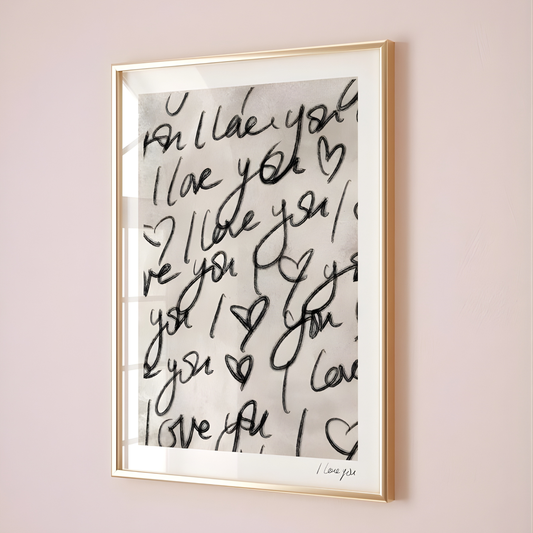 I LOVE YOU Wall art Print| black handwritten Print(Printable+Physical)
