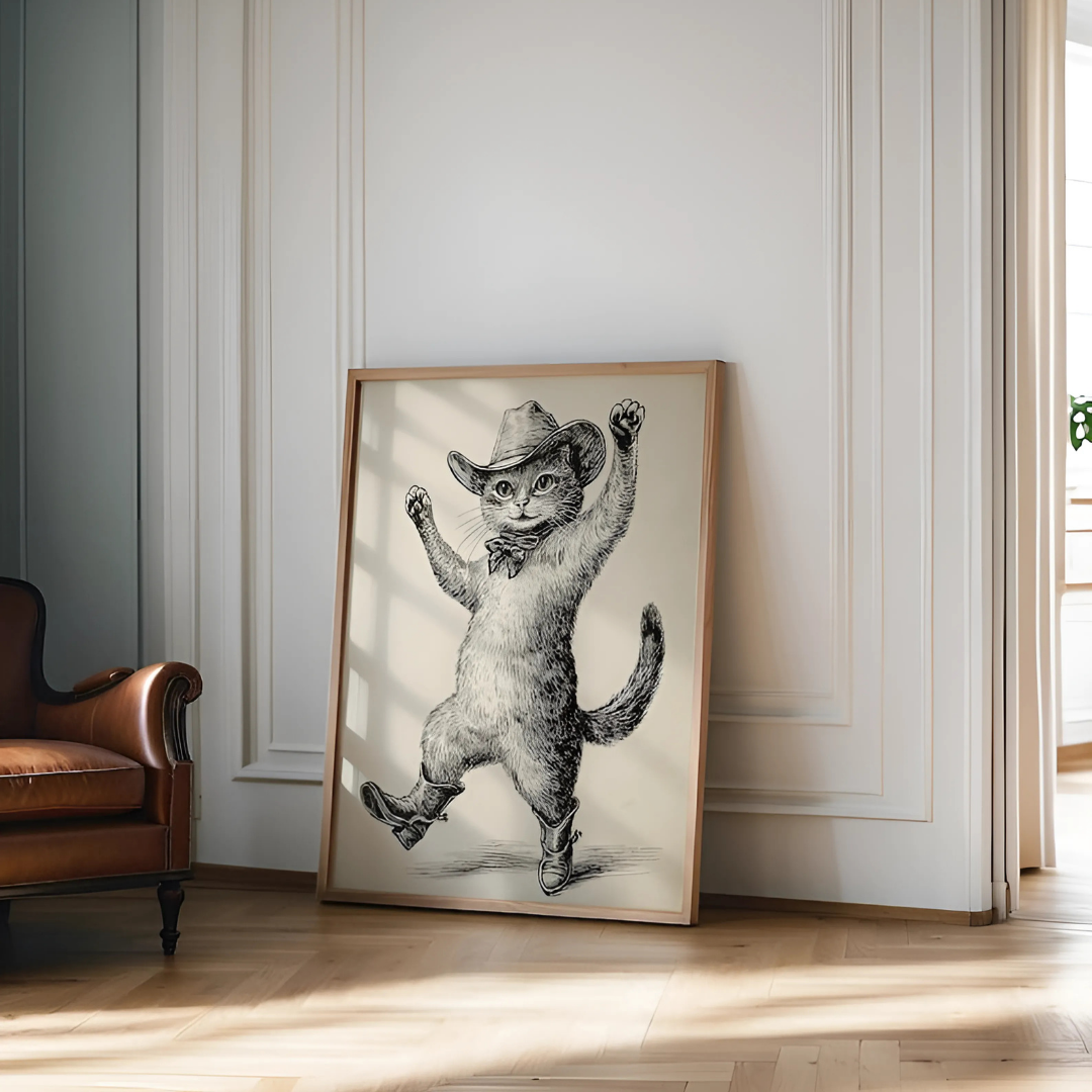 cowboy cat wall art decor(Printable+Physical)