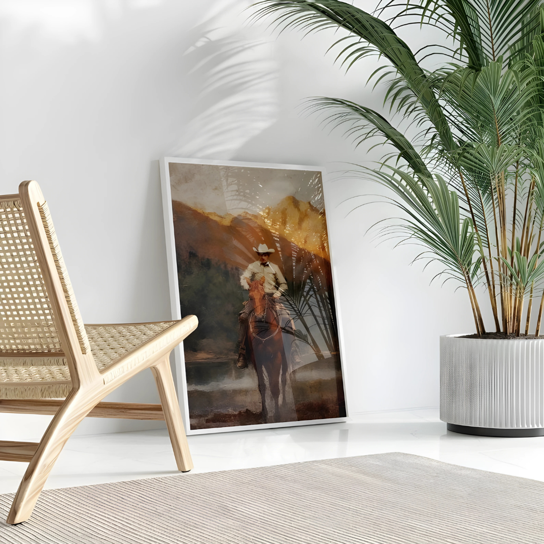 Vintage Landscape Cowboy Oil Painting Print(Printable+Physical)