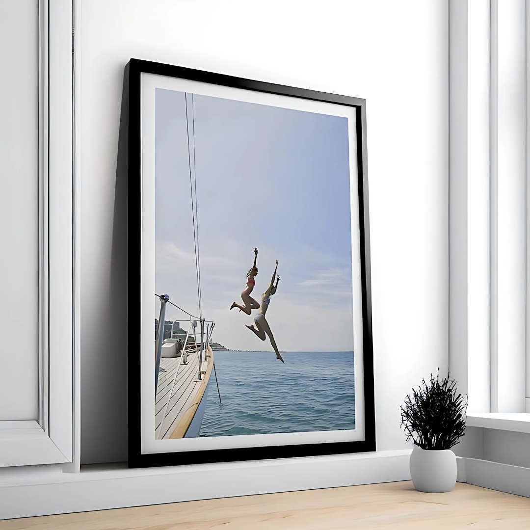 Woman  Blue Ocean Jump Art Print(Printable+Physical)