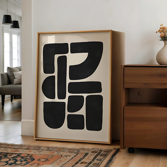 Mid Century Modern Beige and Black Wall Art(Printable+Physical)