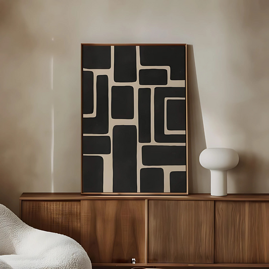 Geometric Shapes Black and Beige Wall Art(Printable+Physical)