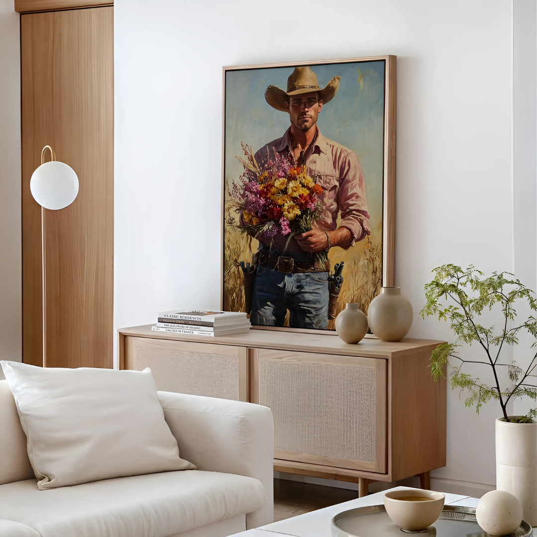 Cowboy with Wildflowers Canvas Art(Printable+Physical)