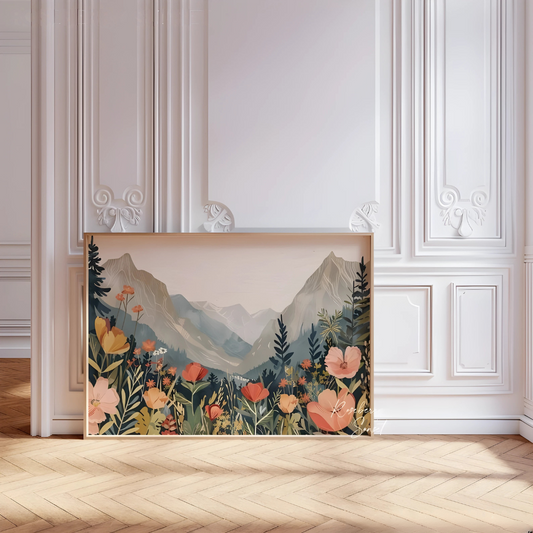 Spring Summer Mountain Landscape Wildflower Art Print(Printable+Physical)