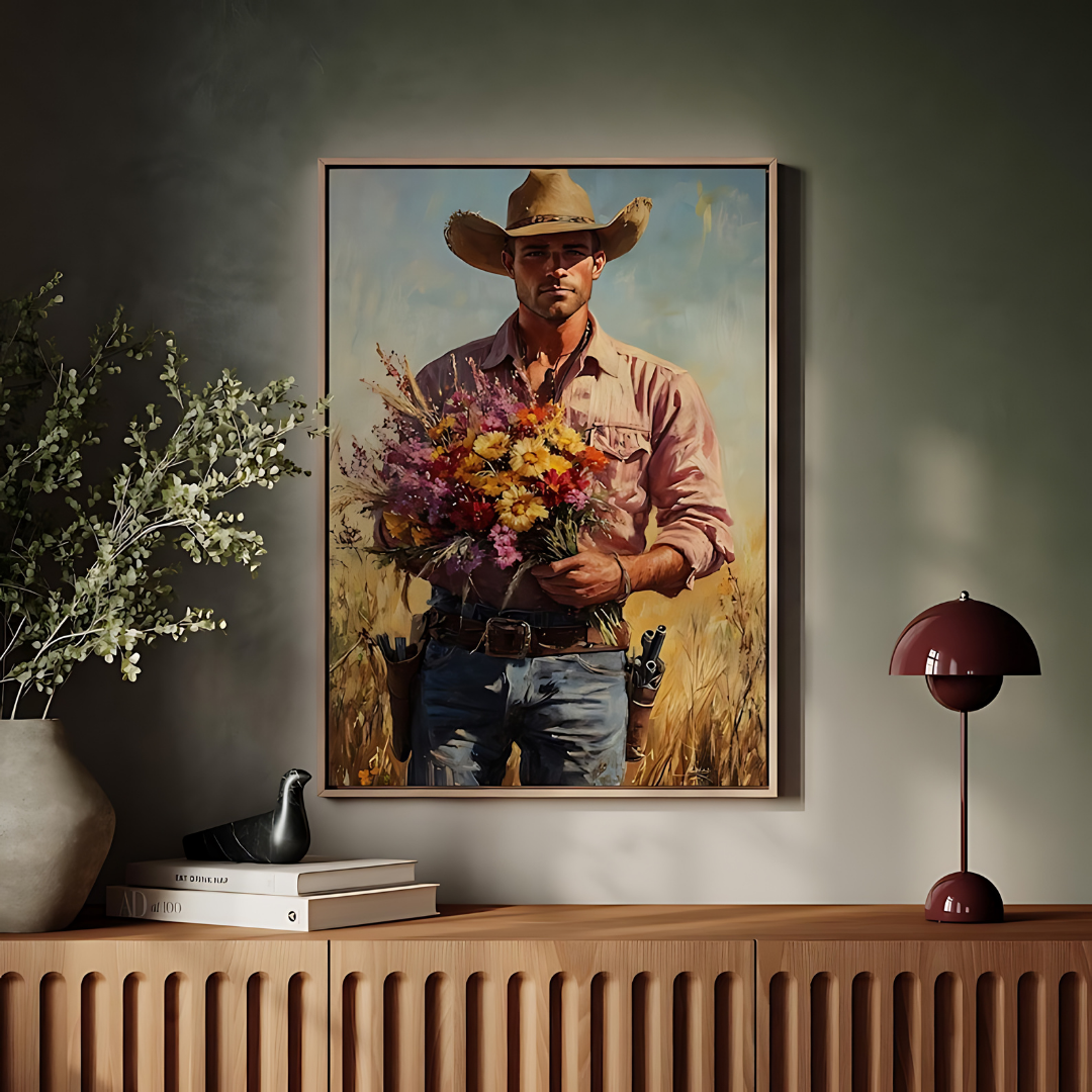 Cowboy with Wildflowers Canvas Art(Printable+Physical)