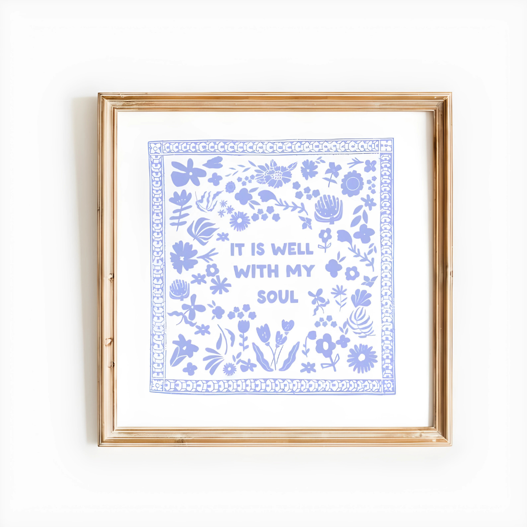 Blue Floral 'It Is Well With My Soul' Square Print(Printable+Physical)