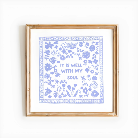 Blue Floral 'It Is Well With My Soul' Square Print(Printable+Physical)