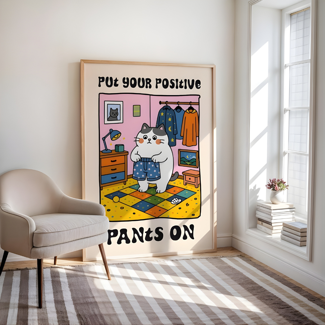 Positive Cat Motivational Wall Art(Printable+Physical)