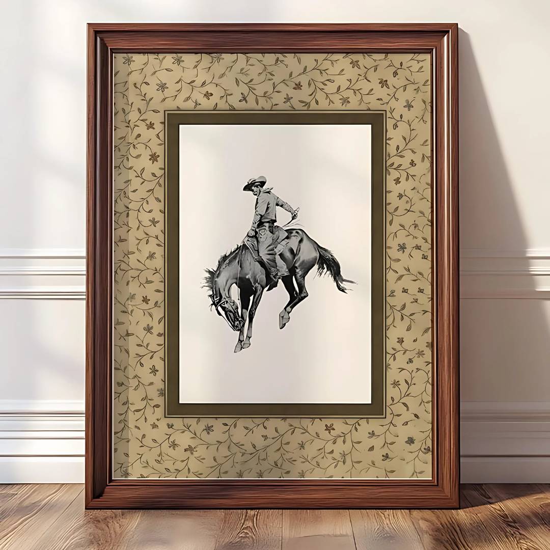 Cowboy Art Print, Bucking Bronco Western Wall Art(Printable+Physical)