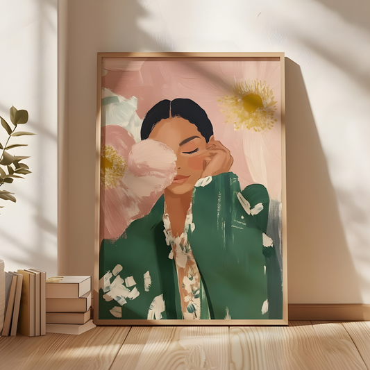 Floral Woman Modern Fashion Portrait Print(Printable+Physical)