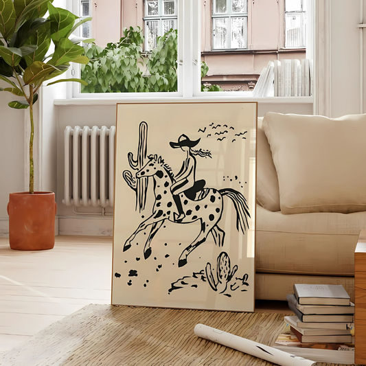 cowgirl riding horse digital art (Printable+Physical)