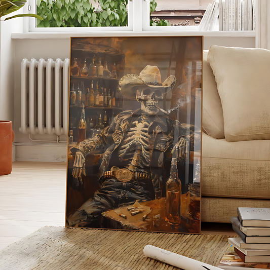 Wild West Remains Skeleton Cowboy In a Bar Oil Painting Print(Printable+Physical)