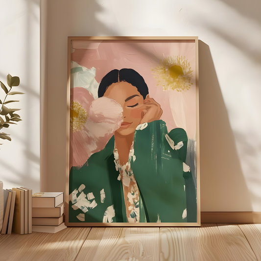 Floral Woman Modern Fashion Portrait Print (Printable+Physical)