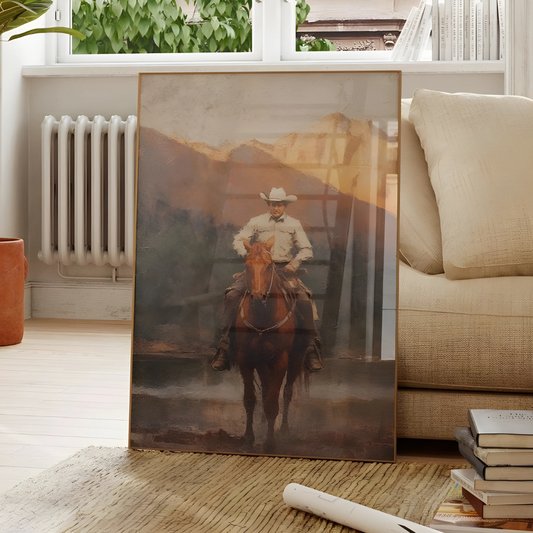 Vintage Landscape Cowboy Oil Painting Print(Printable+Physical)