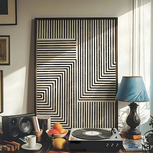 Beige Black Brush Stroke Wall Art(Printable+Physical)