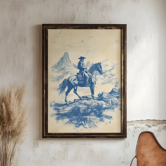 Vintage Blue and White Horse Artwork(Printable+Physical)
