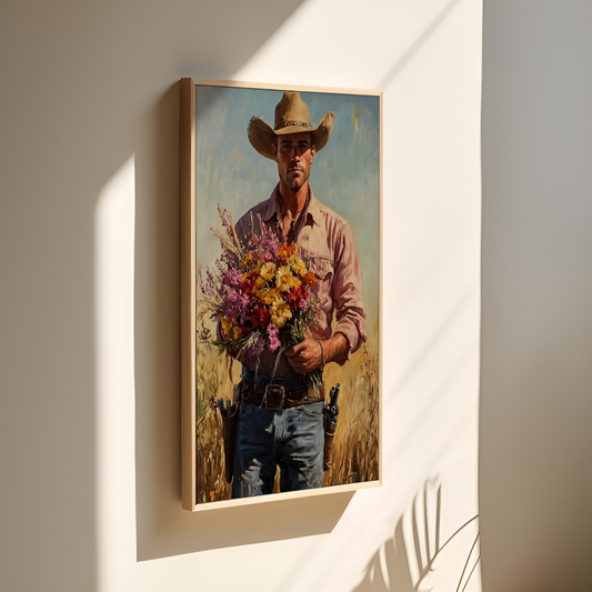 Cowboy with Wildflowers Canvas Art(Printable+Physical)