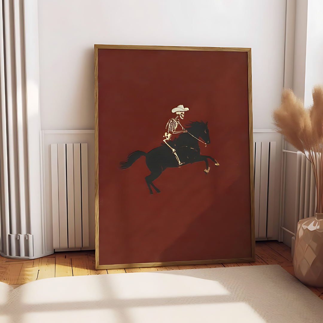 Skeleton Cowboy Illustration Bucking Bronco Wall Art(Printable+Physical)
