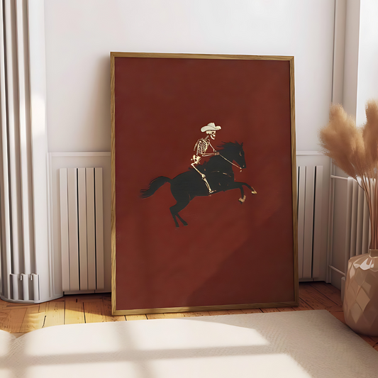 Skeleton Cowboy Illustration Bucking Bronco Wall Art(Printable+Physical)