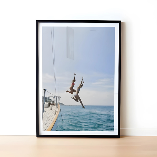 Woman  Blue Ocean Jump Art Print(Printable+Physical)