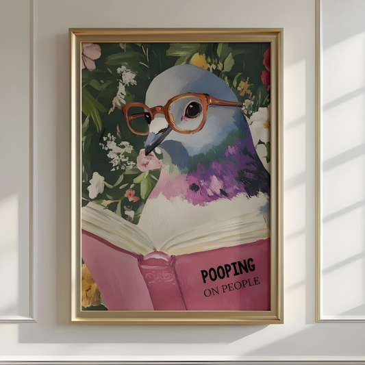 Humorous Pigeon Reading Bathroom Art Print(Printable+Physical)
