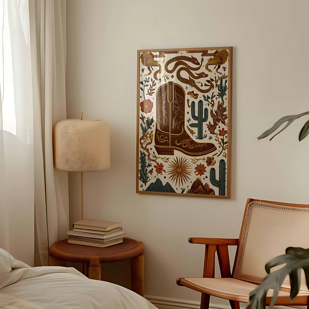 Western Cowboy Desert Cactus Poster Wall Art (Printable+Physical)
