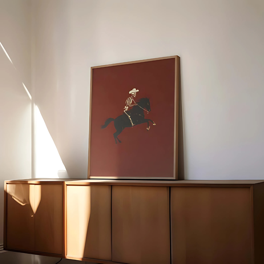 Skeleton Cowboy Illustration Bucking Bronco Wall Art(Printable+Physical)