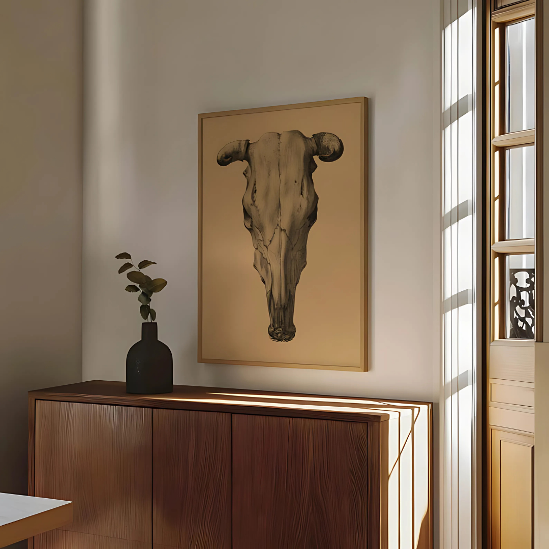 Vintage Cow Skull Pencil Drawing Poster(Printable+Physical)