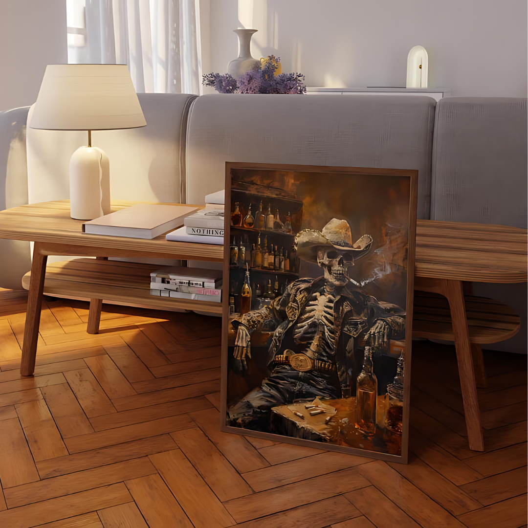 Wild West Remains Skeleton Cowboy In a Bar Oil Painting Print(Printable+Physical)