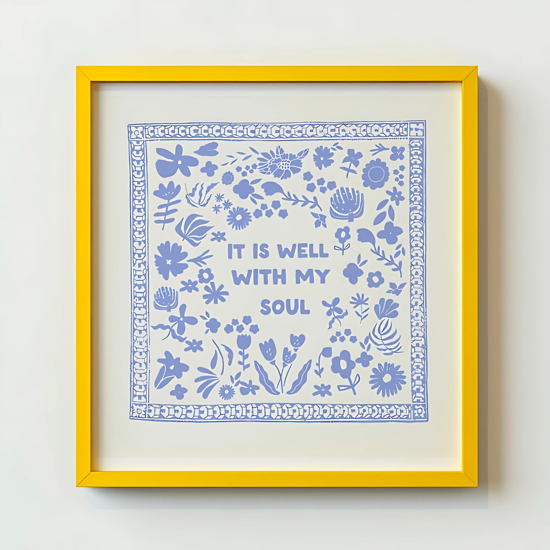 Blue Floral 'It Is Well With My Soul' Square Print(Printable+Physical)