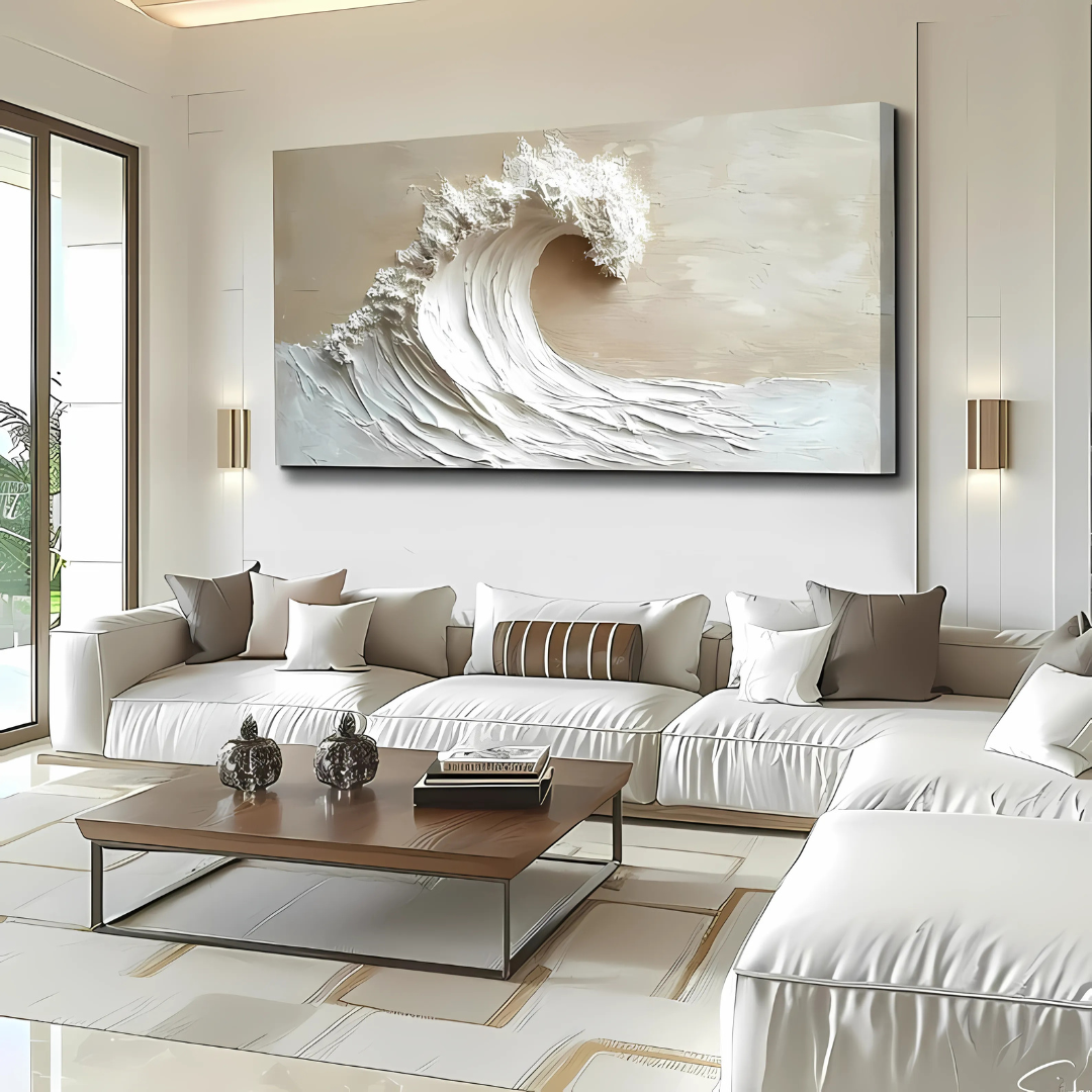 Beige Coastal Surf Oil Painting (Printable+Physical)