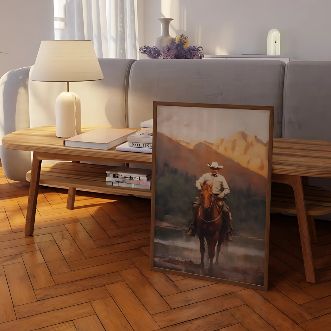 Vintage Landscape Cowboy Oil Painting Print(Printable+Physical)