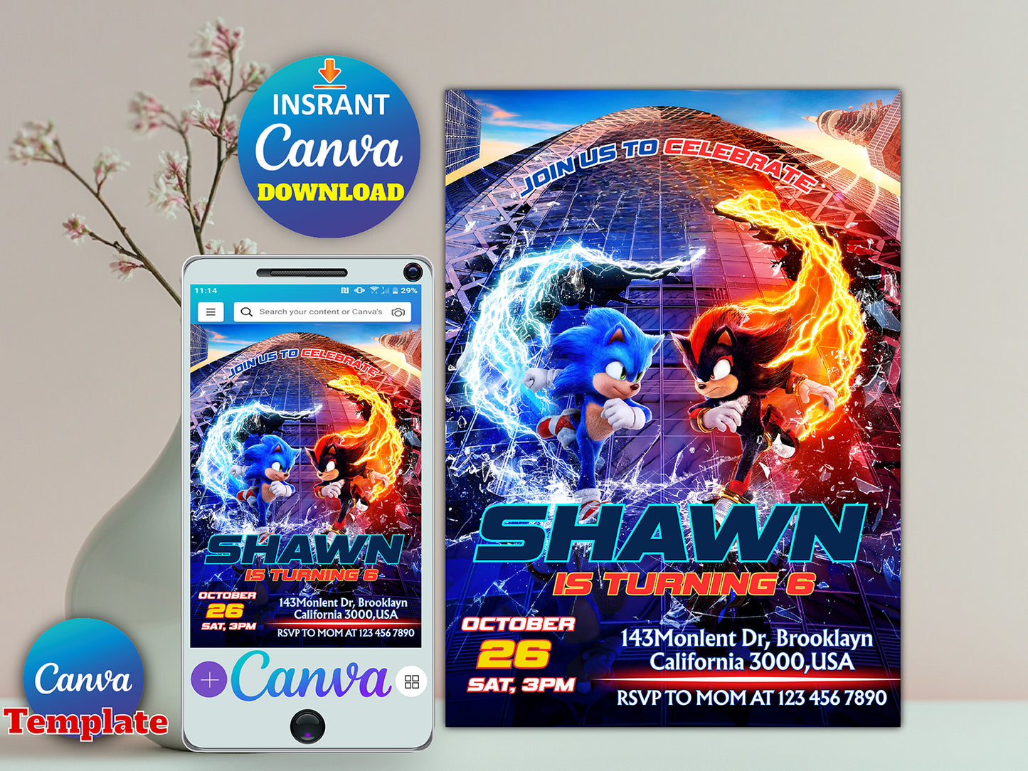 Editable Sonic 3 Invitation(Printable)