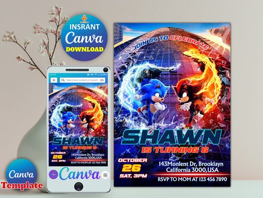 Editable Sonic 3 Invitation(Printable)