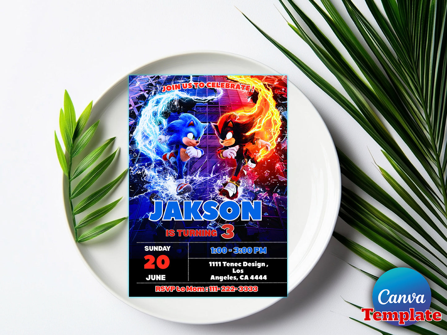 Sonic Birthday Invitation(Printable)