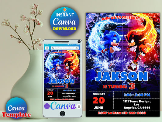 Sonic Birthday Invitation(Printable)