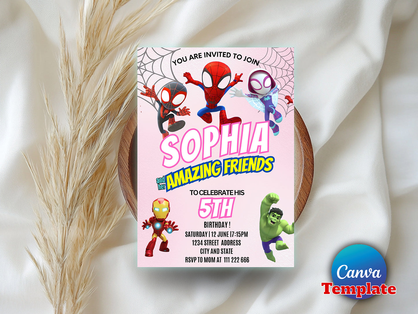 Watercolor Spidey and HER Amazing Friends Birthday Party Invitation(Printable)